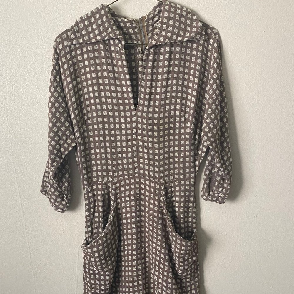 Vintage 1950s cotton grey checkered dress
